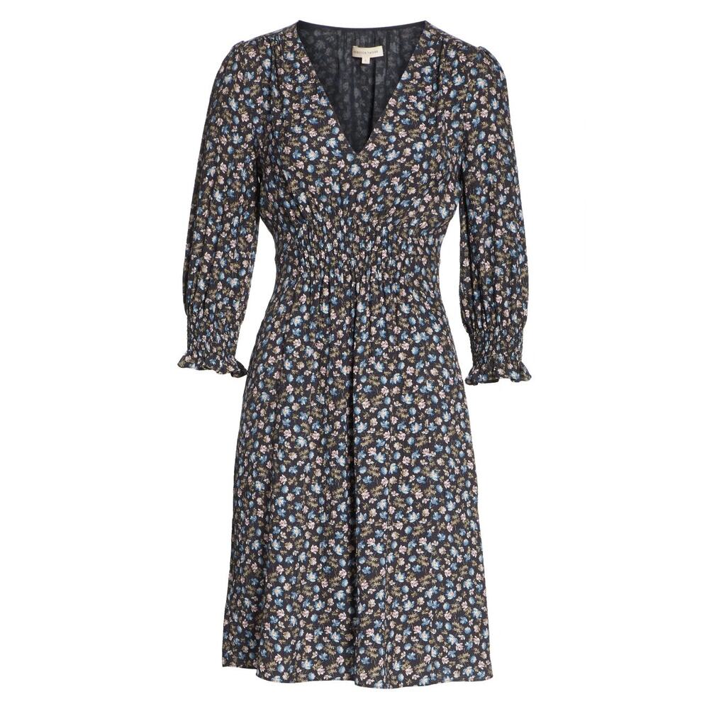 Rebecca Taylor Zelma Floral Silk Midi Dress Women’s 4 Black Cottagecore Prarie - Picture 2 of 16